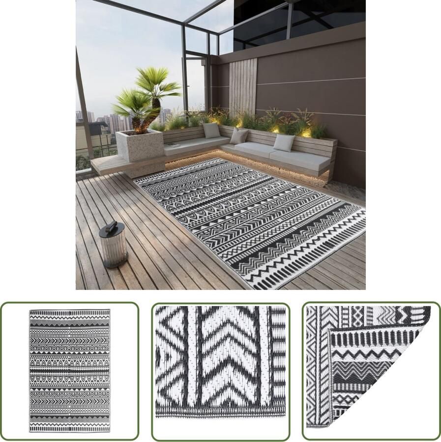 The Living Store Buitenkleed ARAKIL 190x290 cm polypropeen zwart Tuintapijt Buitentapijten Terras Tapijt Zwarte Vloerbedekking Outdoor Tapijt