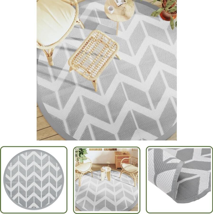 VidaXL Tuintapijt Buitenkleed ARAKIL Ø 200 cm polypropeen grijs Patio Dekens Rond Tapijt Polypropylene Tapijt