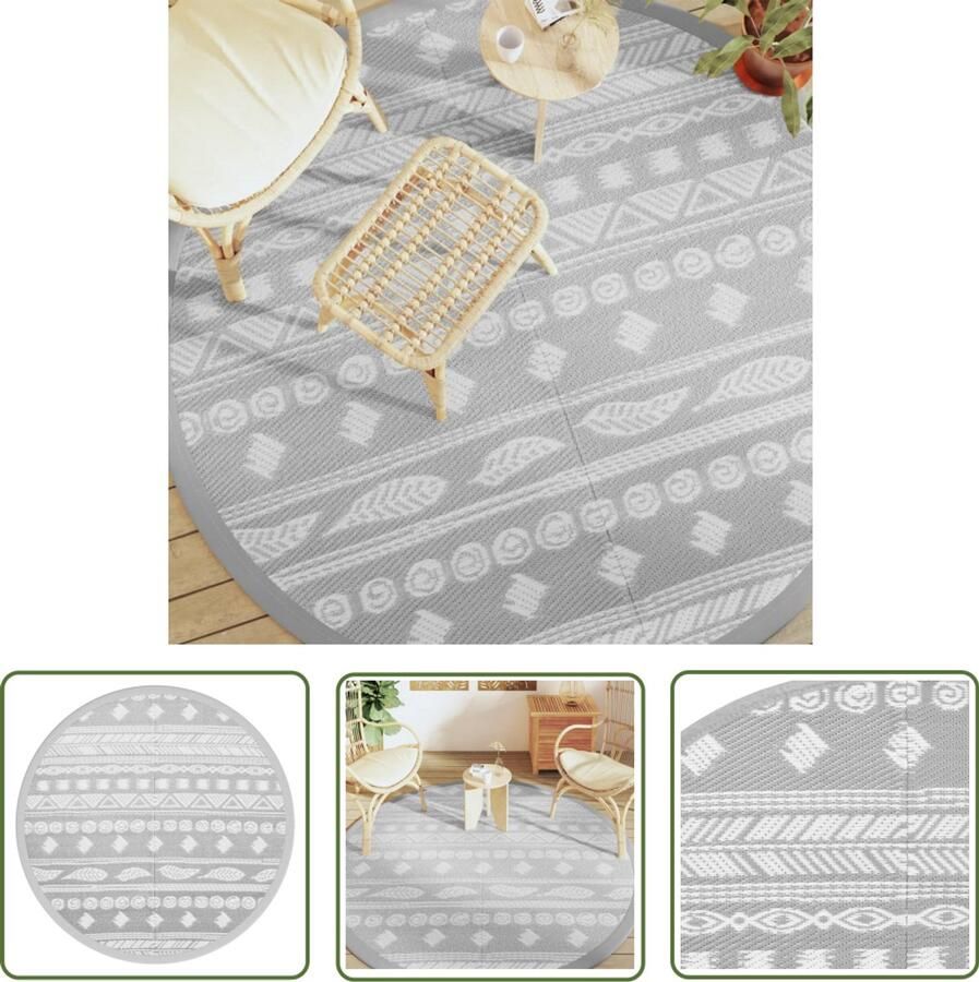 VidaXL Tuintapijt Buitenkleed ARAKIL Ø 200 cm polypropeen grijs Patio Dekens Terrasdekentjes Polypropylene Tapijten