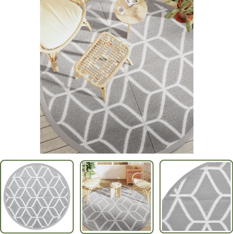 VidaXL Tuintapijt Buitenkleed ARAKIL Ø 200 cm polypropeen grijs Patio Terrasdecoratie Polypropylene