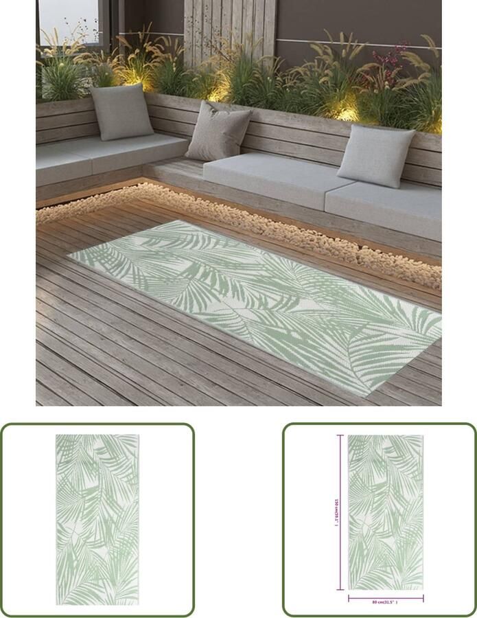 The Living Store Buitenkleed ARAKIL 80x150 cm polypropeen groen Tuintapijt Buitentapijten Patio Tapijten Groene Tapijten Jacquard Patroon