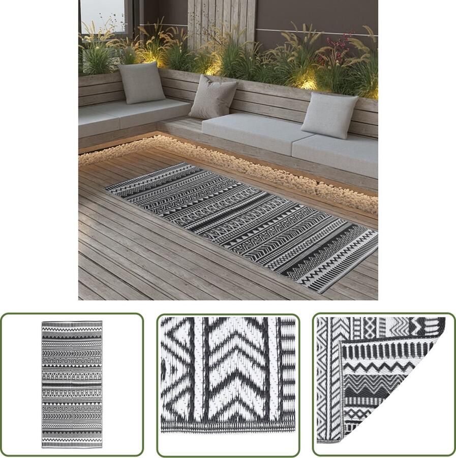 The Living Store Buitenkleed ARAKIL 80x150 cm polypropeen zwart Tuintapijt Buitentapijten Terrasdecoratie Outdoor Tapijt Zwarte Tapijt