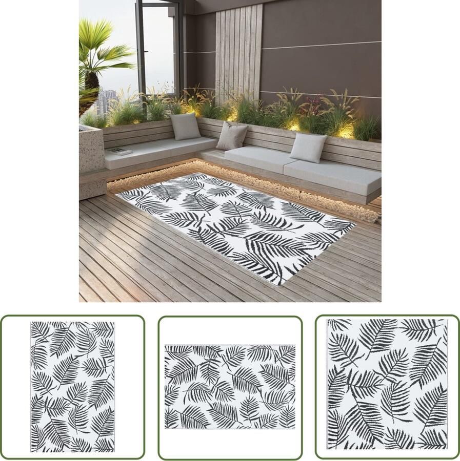 The Living Store Buitenkleed ARAKIL 190x290 cm PP wit en zwart Tuintapijt Buitentapijten Patio Tapijt Terrasdecoratie Outdoor Vloerbedekking