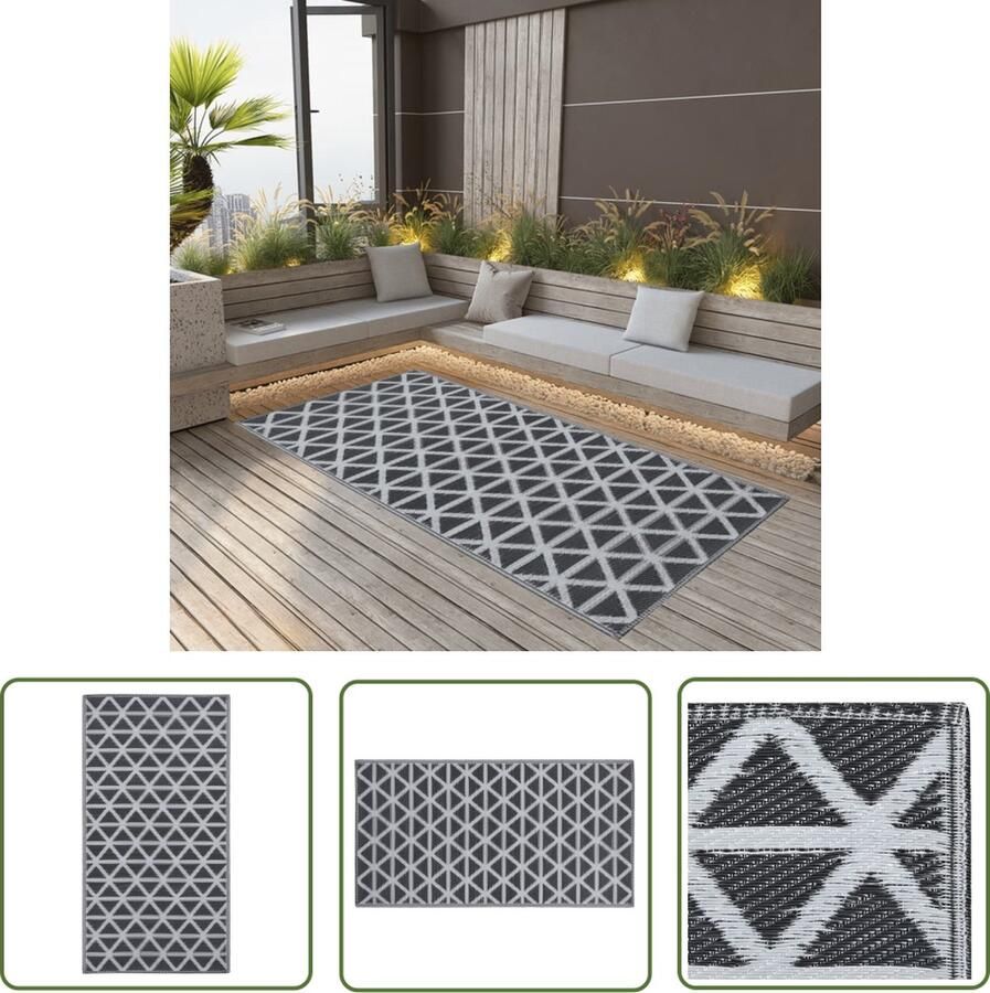 The Living Store Buitenkleed ARAKIL 80x150 cm PP zwart Tuintapijt Buitentapijten Terrasdecoratie Outdoor Tapijten Zwarte Tapijten