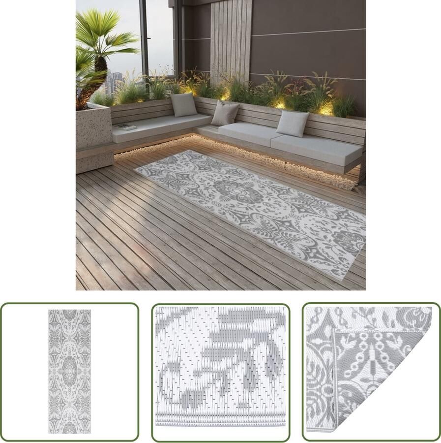 The Living Store Buitenkleed ARAKIL 80x250 cm polypropeen lichtgrijs Tuintapijt Buitentapijten Terrasdecoratie Outdoor Tapijten Polypropylene Tapijt
