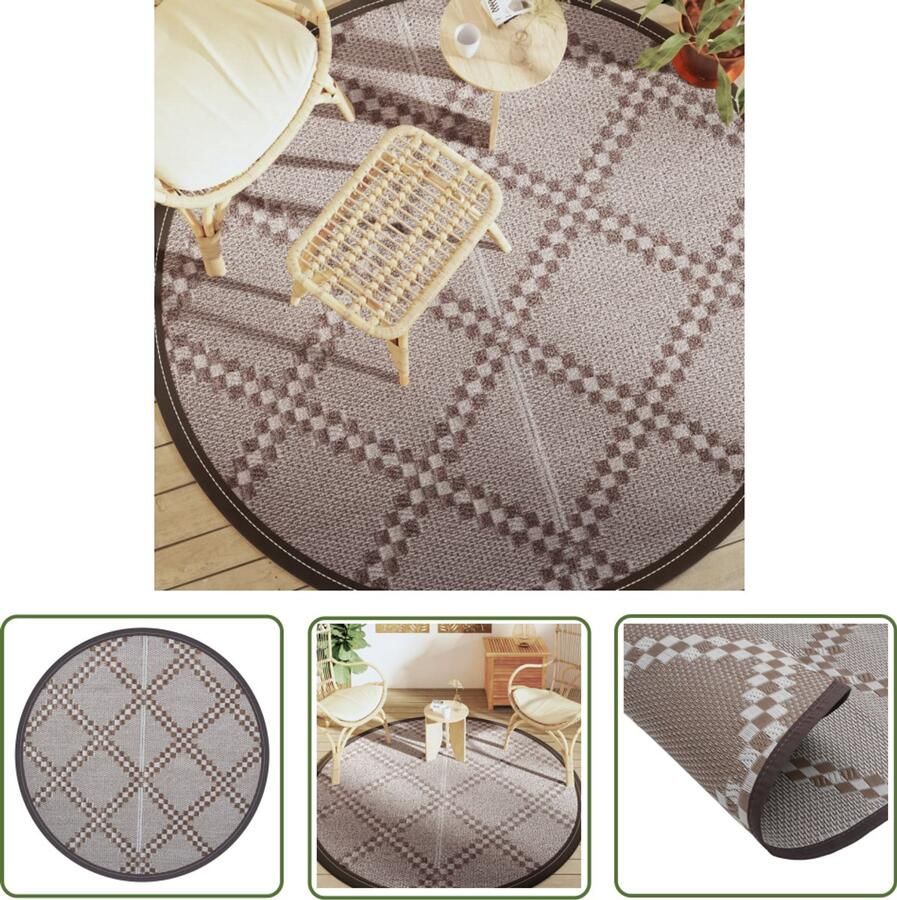 VidaXL Tuintapijt Buitentapijt Buitenkleed ARAKIL Ø200 cm polypropeen bruin Patio Tapijt Terras Tapijt Rond Tapijt