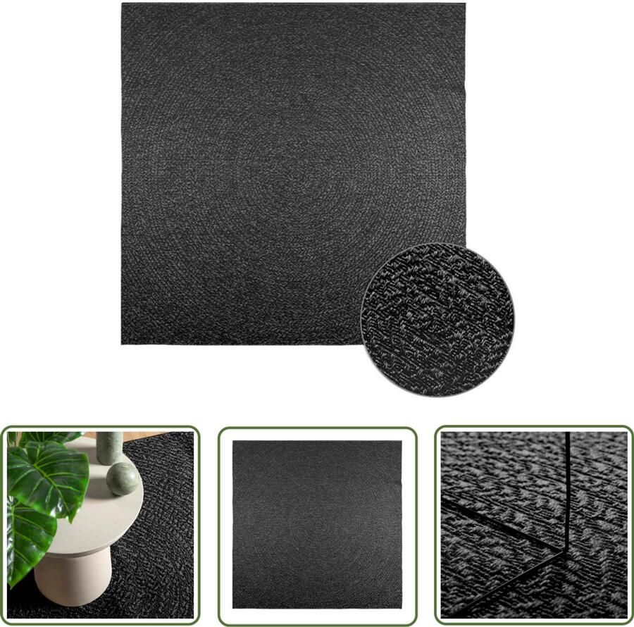 The Living Store Vloerkleed ZIZUR binnen en buiten 200x200cm jute look antraciet Vloerkleed Tuintapijt Outdoor Tapijt Antieke Vloerkleed Modern Vloerkleed