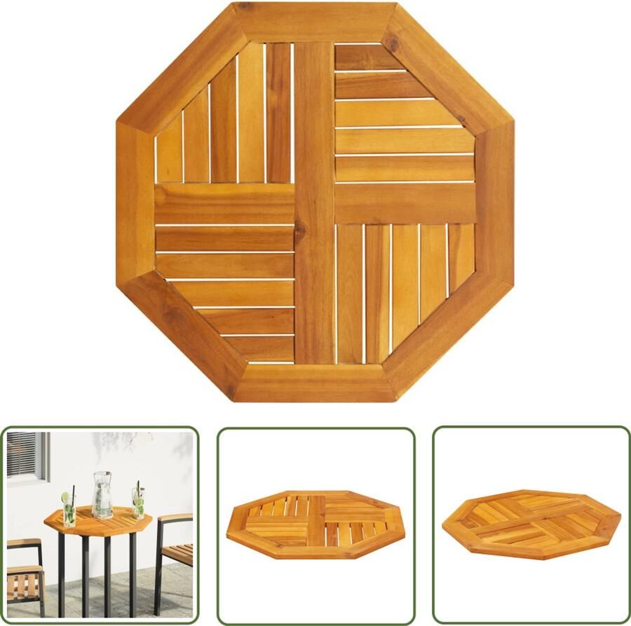 The Living Store Tafelblad achthoekig 60x60x2 cm massief acaciahout Houten Tafelblad Tuintisch Blad Tafellaag Acacia Hout Rechthoekig Tafelblad