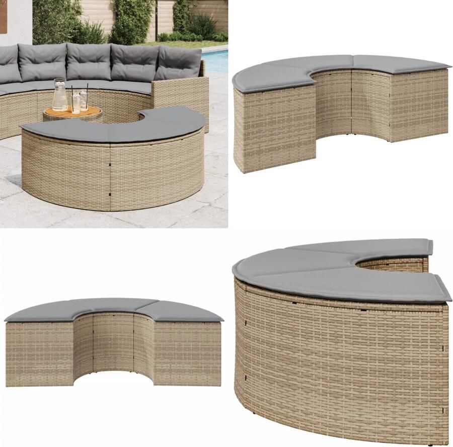 VidaXL Tuinvoetenbank met kussen poly rattan beige Tuinvoetenbank Tuinvoetenbanken Voetenbank Voetenbankje Buiten