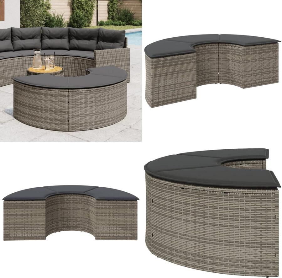 VidaXL Tuinvoetenbank met kussen poly rattan grijs Tuinvoetenbank Tuinvoetenbanken Voetenbank Voetenbankje Buiten