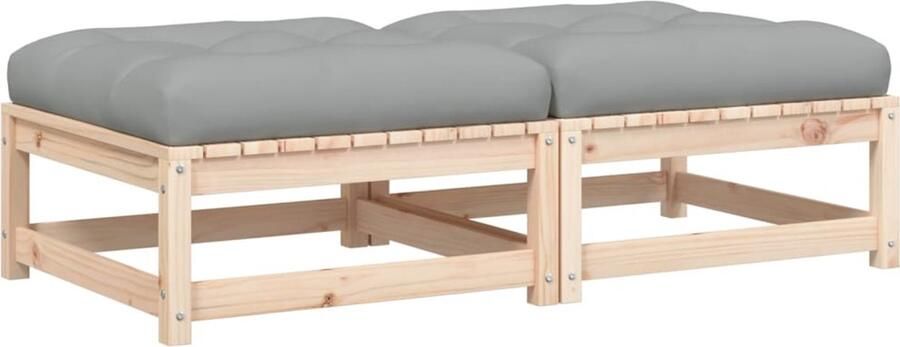 VidaXL Tuinvoetenbanken met kussens Set van 2 Tuinstoel Lounge Voetensteun Buitendecoratie Teak