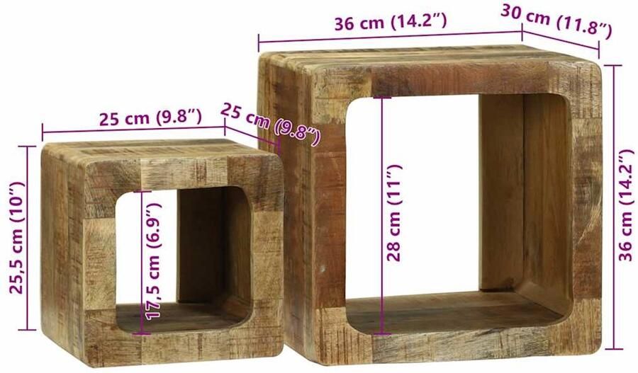 VidaXL TV Eenheid 2 pcs Bruin 36 x 30 x 36 cm Massief ruw mangohout