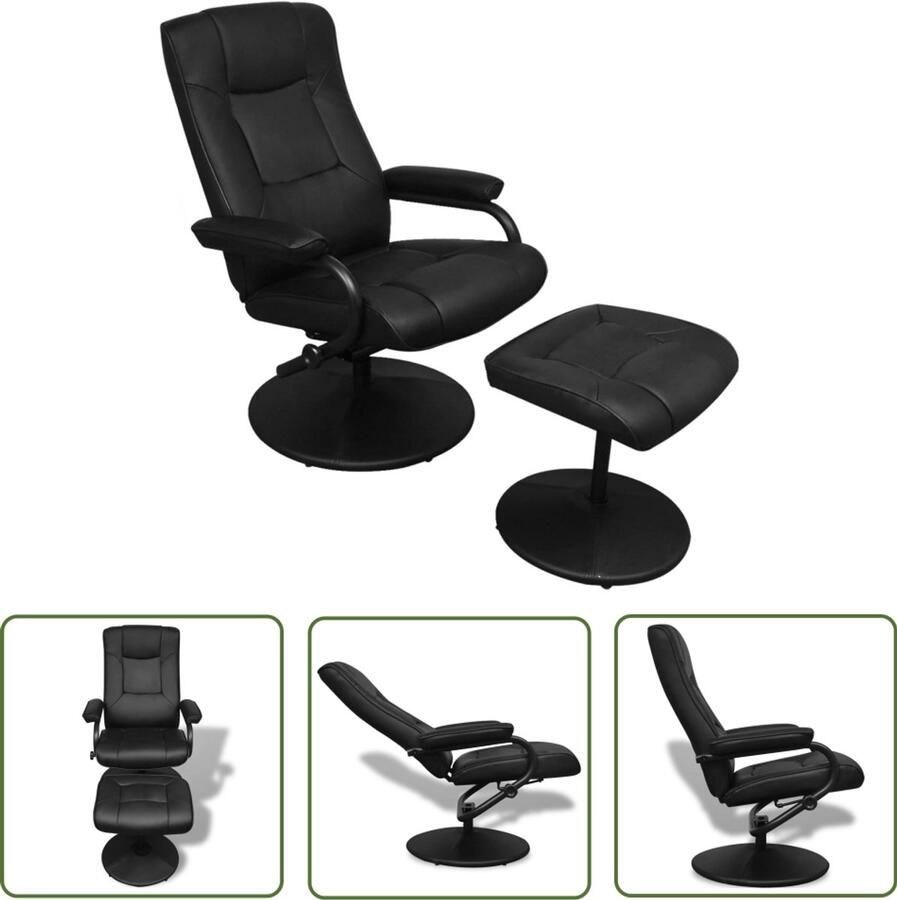 VidaXL Tv-fauteuil met voetenbankje zwart kunstleer Kunstlederen Fauteuil Lounge Fauteuil Tv Fauteuil Fauteuils Met Pootjes Loungestoel Zitzakken Eetkamerstoel