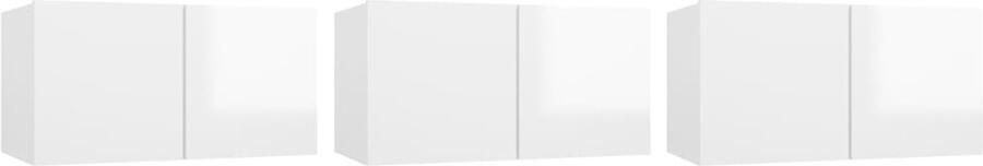 VidaXL TV-hangkasten Hoogglans wit 3 stuks Tv Meubel Wandmeubel Hifi Kast Boekenplank Opslagruimte