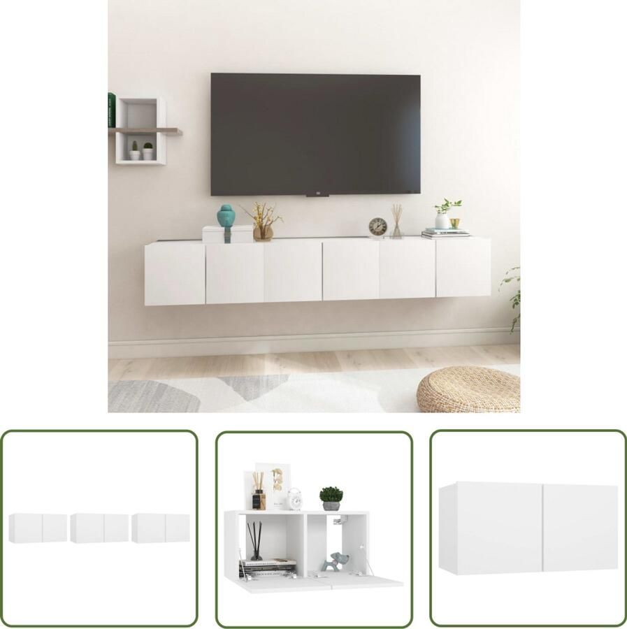 VidaXL TV-hangkasten Wit 3 stuks 60x30x30 cm TV-kast Tv Meubilair Wandmontage Houten Kast Wit