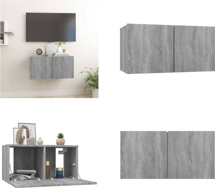 VidaXL Tv-hangmeubel 60x30x30 cm bewerkt hout grijs sonoma eikenkleur Tv-kast Tv-kasten Tv-meubel Hifi-meubel