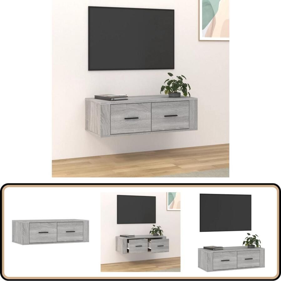 VidaXL Tv-hangmeubel 80x36x25 cm Grijs Sonoma Eiken TV-meubel Wandmontage Grijze Tv-stand Houten Tv-tafel Salon Meubilair Opbergruimte Tv Kast
