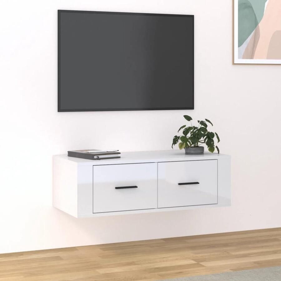 VidaXL Tv-hangmeubel 80x36x25 cm Hoogglans wit TV Meubel Wandmontage Tv Kast Houten Tv Stand Witte Tv Kast Design Tv Meubels