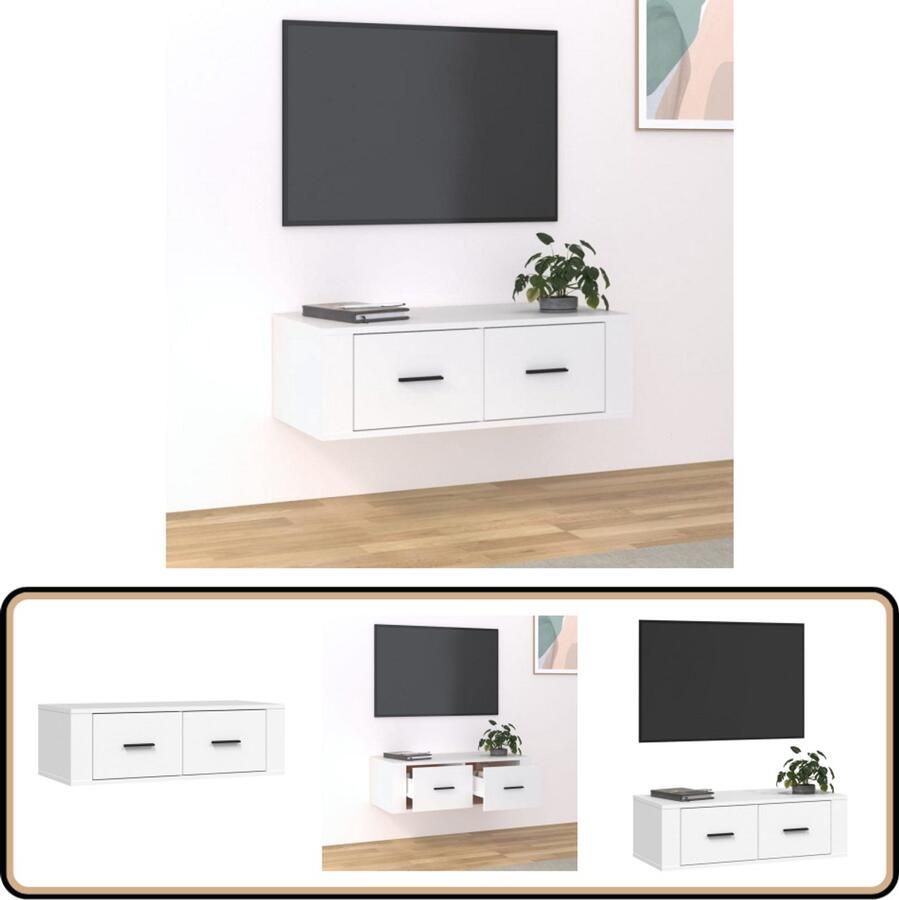VidaXL Tv-hangmeubel 80x36x25 cm Wit Bewerkt hout Tv Meubel Wandmontage Houten Tv Stand Tv Kast Wit Tv Meubel