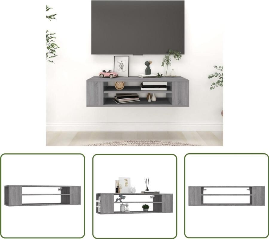 VidaXL Tv-hangmeubel Grijs Sonoma Eiken 100 cm Tv-kast Wandmontage Grijze Tv-kast Houten Tv-stand Media Kast Bewerkingshout Opbergruimte