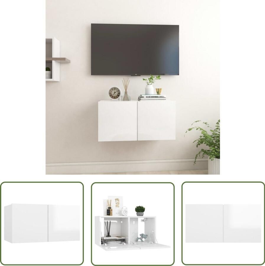 VidaXL Tv-hangmeubel Hoogglans wit 60x30x30 cm Tv-meubel Hfi-kast Wandmontage Witte Meubelen Houten Meubelen