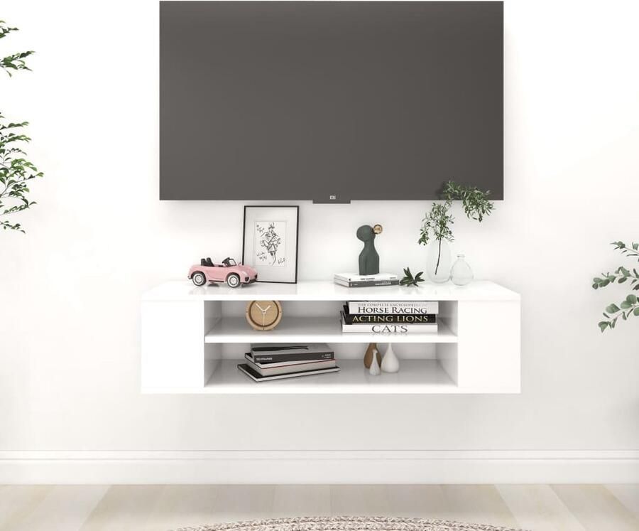 VidaXL Tv-hangmeubel Wit 100x30x26 5 cm Tv-meubel Houten Tv-standaard Tv-kast Woonkamer Meubilair Decoratief Tv-meubel Witte Tv-kast Hangend Tv-meubel Compact Tv-meubel Modern Tv-meubel Stijlvolle Tv-kast - Foto 2