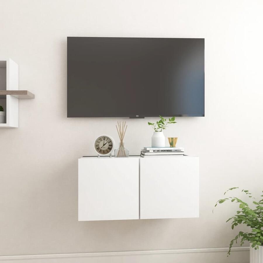 VidaXL Tv-hangmeubel Wit 60x30x30 cm Tv-meubel Wandmeubel Hifi-kast Wit Meubilair Houten Tv-standaard Bergruimte Living Accessoires Minimalistische Tv-kast Compact Tv-meubel - Foto 2