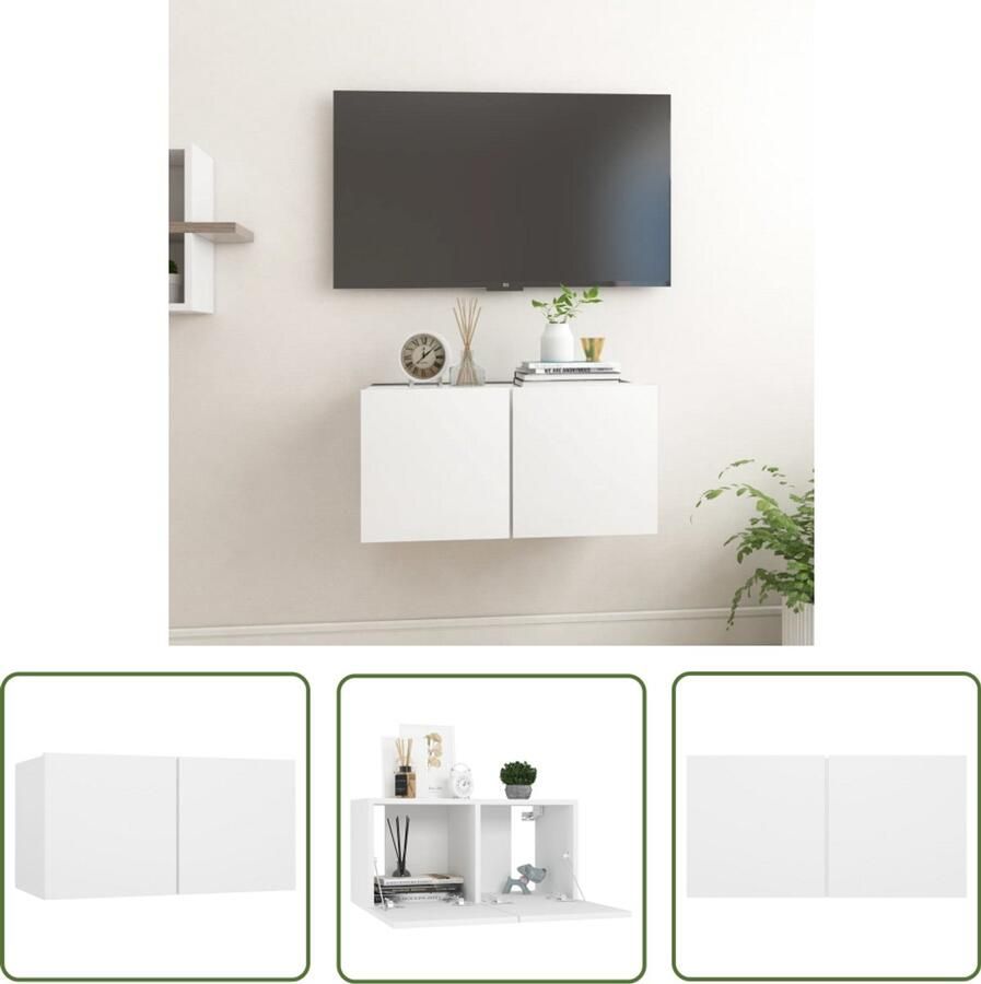 VidaXL Tv-hangmeubel Wit 60x30x30 cm Tv-meubel Wandmeubel Hifi-kast Wit Meubilair Houten Tv-standaard Bergruimte Living Accessoires Minimalistische Tv-kast Compact Tv-meubel