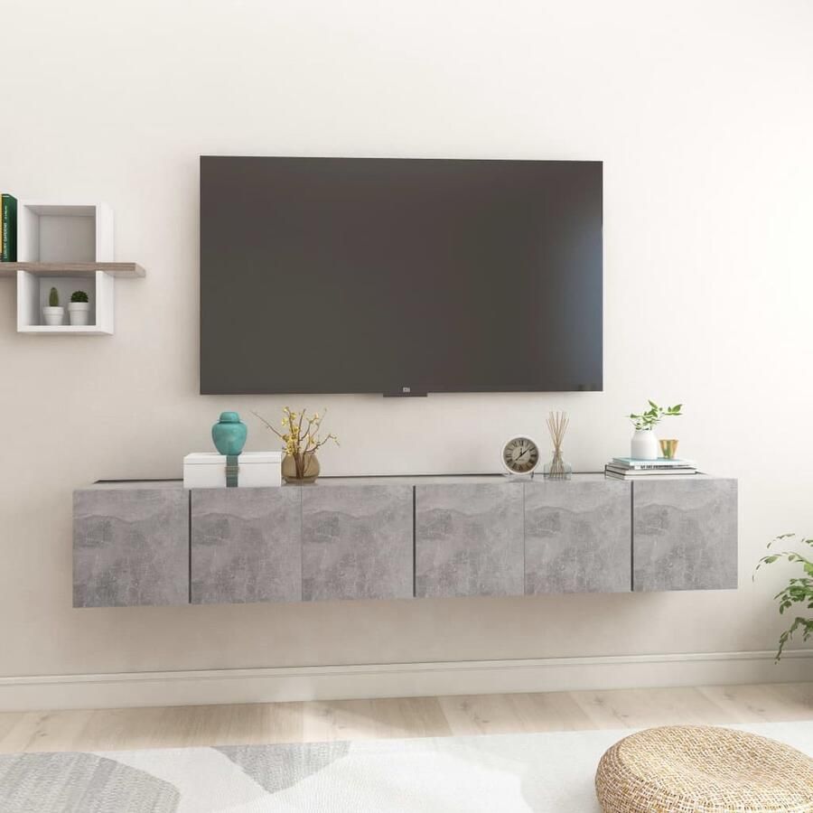 VidaXL Tv-hangmeubelen 3 stuks Betongrijs 60x30x30 cm Tv Meubels Tv Kasten Beton Grijs Houten Tv Stand Wandmontage Living Room Furniture Media Storage Minimalistisch Modern Design Compact Tv Unit - Foto 2