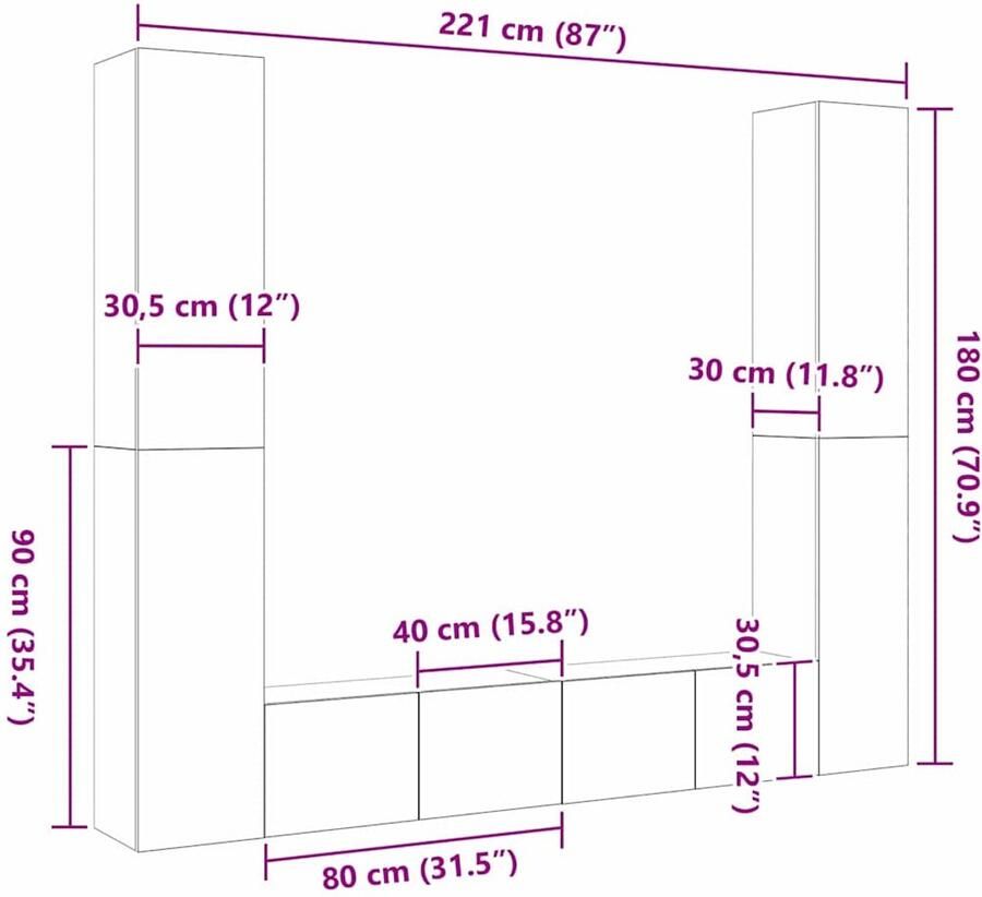 VidaXL 6-delige set van TV-kasten in Zwart Eiken Geengineerd Hout