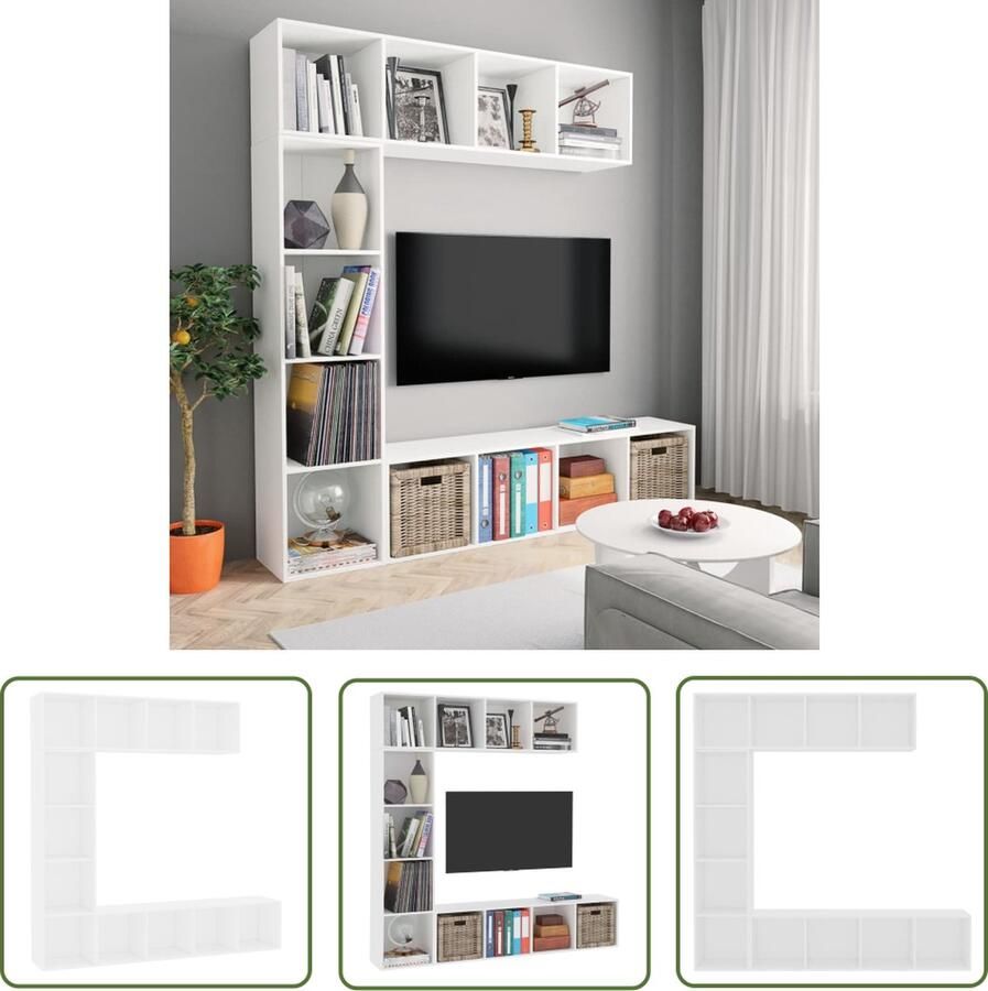 The Living Store Boekenkast TV-kastset 180 x 30 x 180 cm Wit bewerkt hout Boekenkast Tv Kast Boekenplank Meubels Woonkamer
