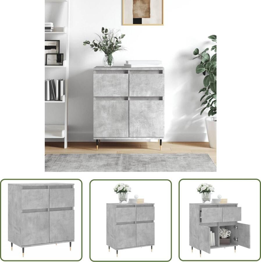 The Living Store Dressoir 60x35x70 cm bewerkt hout betongrijs Dressoir Opbergkast Kast Beton Grijs Houten Dressoir - Foto 2