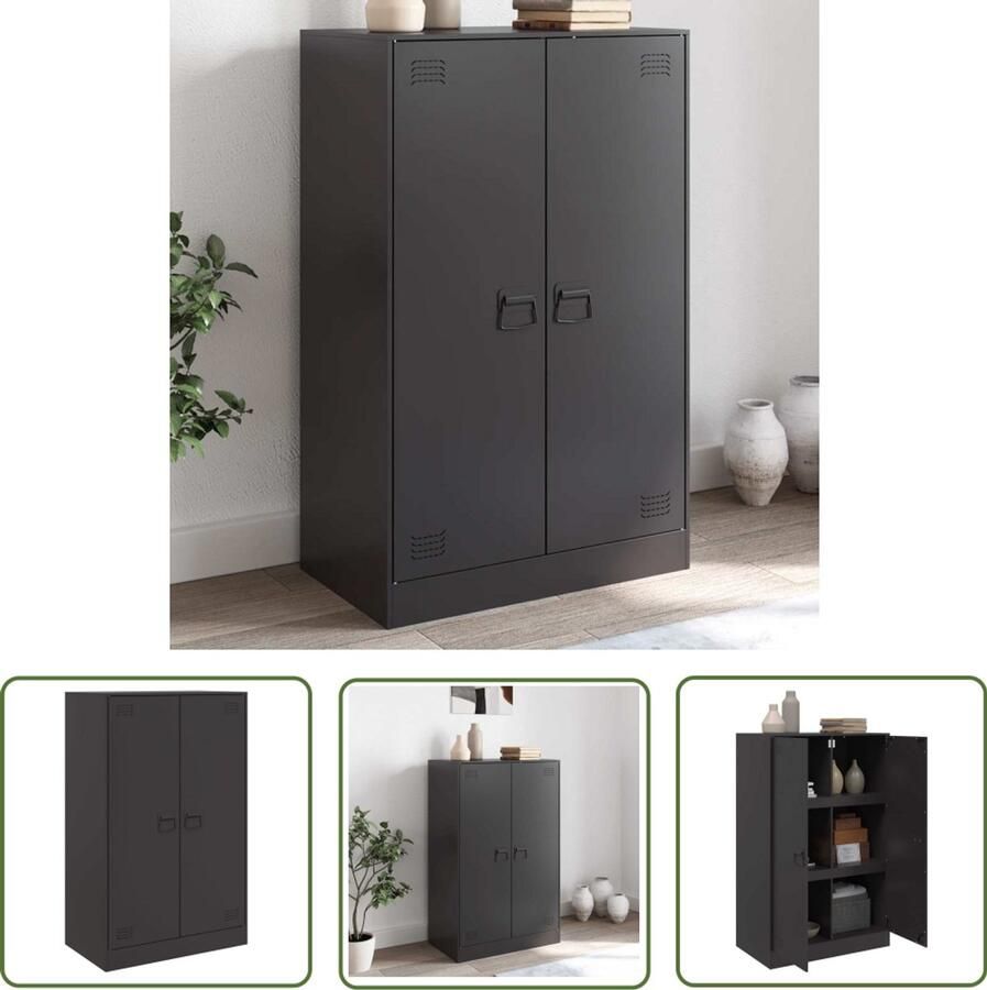 The Living Store Dressoir 67x39x107 cm staal zwart Tv Kast Tv Meubel Mediabox Opbergkast Salontafel