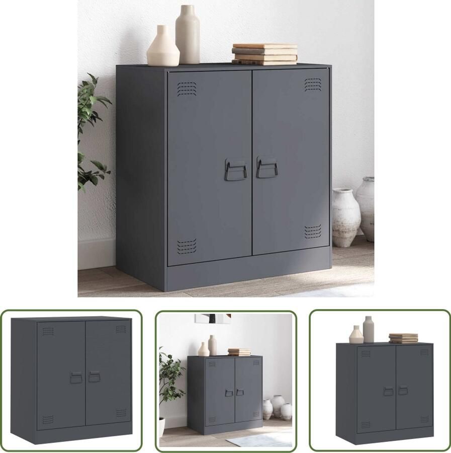 The Living Store Dressoir 67x39x73 cm staal antracietkleurig Televisiescherm Kast Tv Meubel Opbergkast Salontafel Woonkamer Decoratie