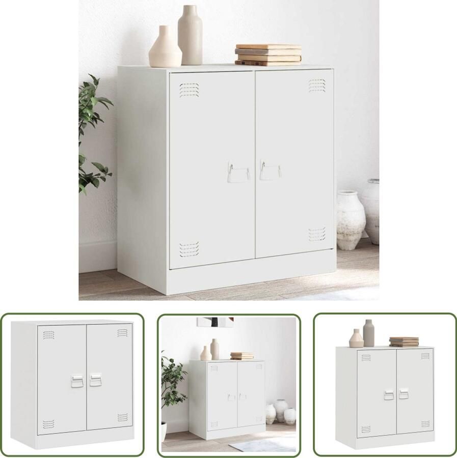 The Living Store Dressoir 67x39x73 cm staal wit Tv-kast Tv Stand Mediacafe Salontafel Opbergkast