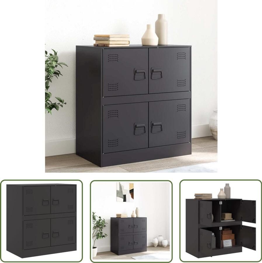 The Living Store Dressoir 67x39x73 cm staal zwart Televisiescherm Tv Meubel Opbergkast Salontafel Woonkamer Decoratie