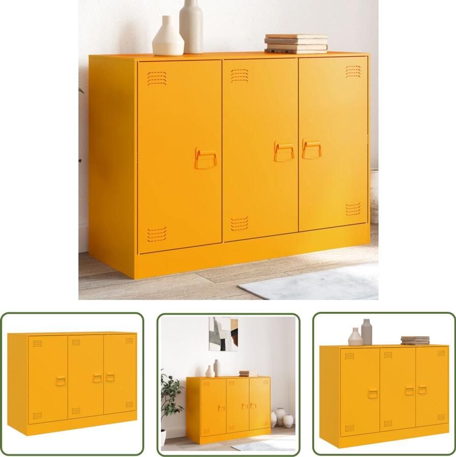 The Living Store Dressoir 99x39x73 cm staal mosterdgeel Tv Meubel Tv Kast Salontafel Opbergkast Living Room Furniture