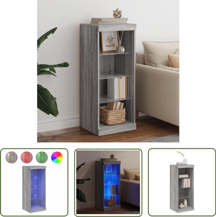 VidaXL Dressoir met LED-verlichting 41x37x100 cm grijs sonoma eiken Dressoir Tv Kast Salontafel Houten Dressoir Grijze Dressoir