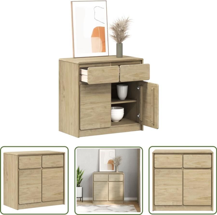 VidaXL Dressoir SAUDA 80x43x75 5 cm massief grenenhout eikenkleurig Dressoir Tv Kast Houten Dressoir Grenenhouten Dressoir Vintage Dressoir