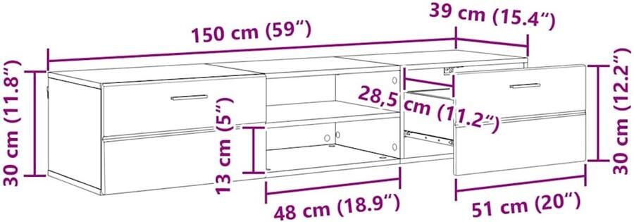 VidaXL TV Kast met lade Gerookt eiken 150 x 39 x 30 cm Bewerkt hout