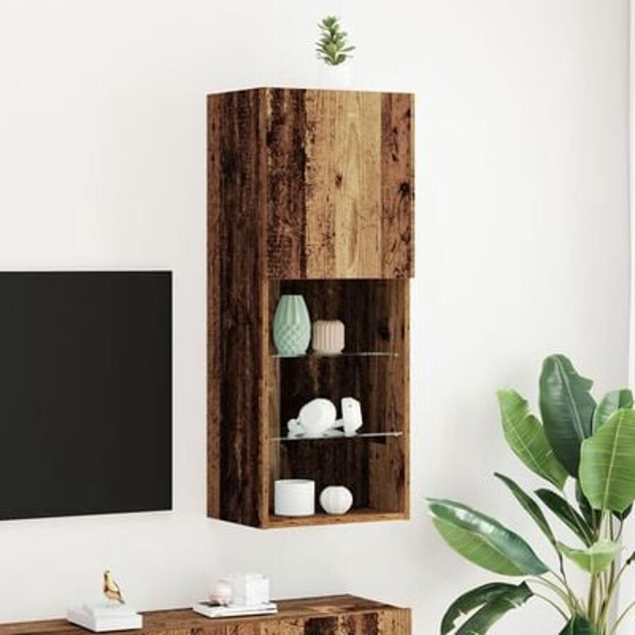 VidaXL TV Kast Wandgemonteerd Oud Hout 40.5 x 30 x 102 cm Bewerkt hout