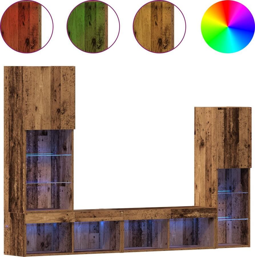 VidaXL TV-kast met LED-verlichting Verweerd hout 40.5x30x102 cm TV-wandkasten met LED-verlichting 2 stuks Verweerd hout 80x30x30 cm