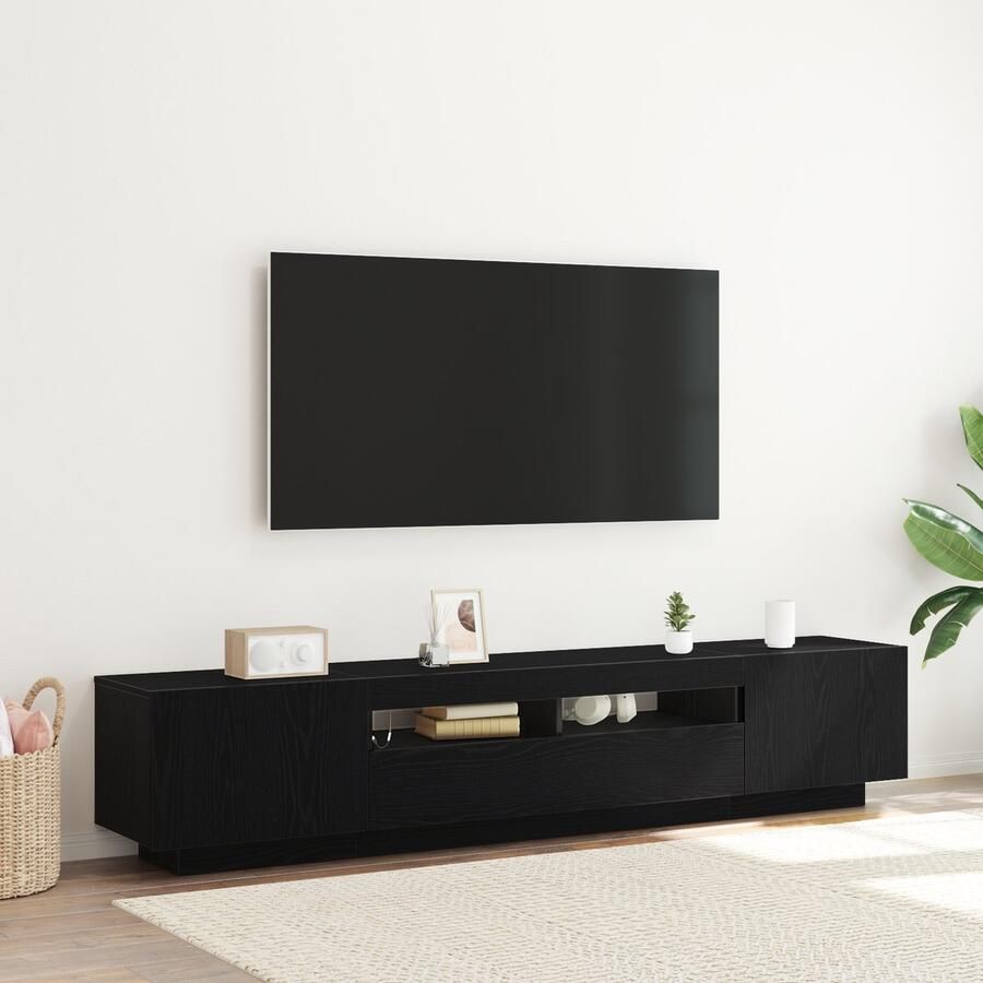 VidaXL TV-kast met LED-verlichting Zwart Eiken 200x35x40 cm Bewerkt Hout