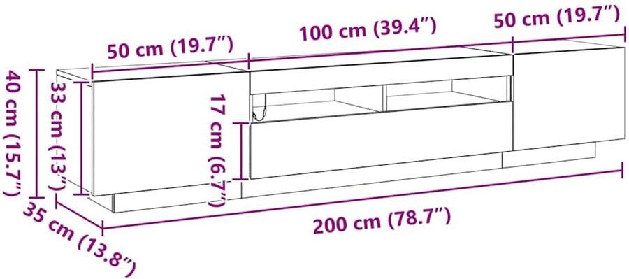 VidaXL TV-kast met LED-verlichting Zwart Eiken 200x35x40 cm Bewerkt Hout - Foto 2