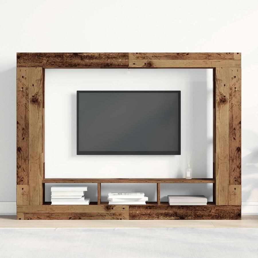 VidaXL TV Kast Muurbevestigd Oud Hout 152x22x113 cm - Foto 3