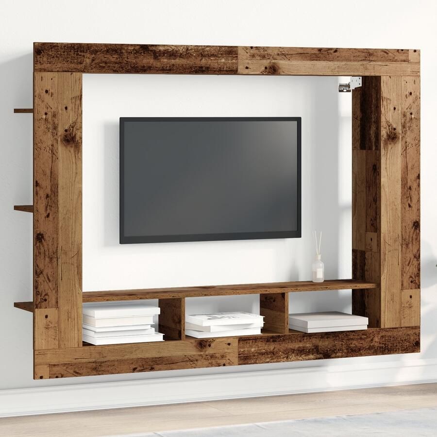VidaXL TV Kast Muurbevestigd Oud Hout 152x22x113 cm