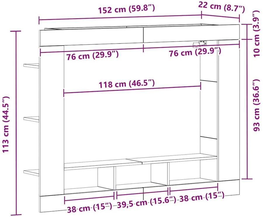 VidaXL TV Kast Muurbevestigd Oud Hout 152x22x113 cm - Foto 2