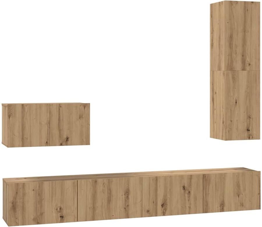 VidaXL Wand TV Kast 4 pcs artisanaal eikenkleurig Medium Bewerkt hout