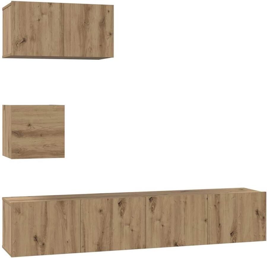 VidaXL Tv-meubelset met plank Wandgemonteerd met opslag met de deur 4 pcs artisanaal eikenkleurig