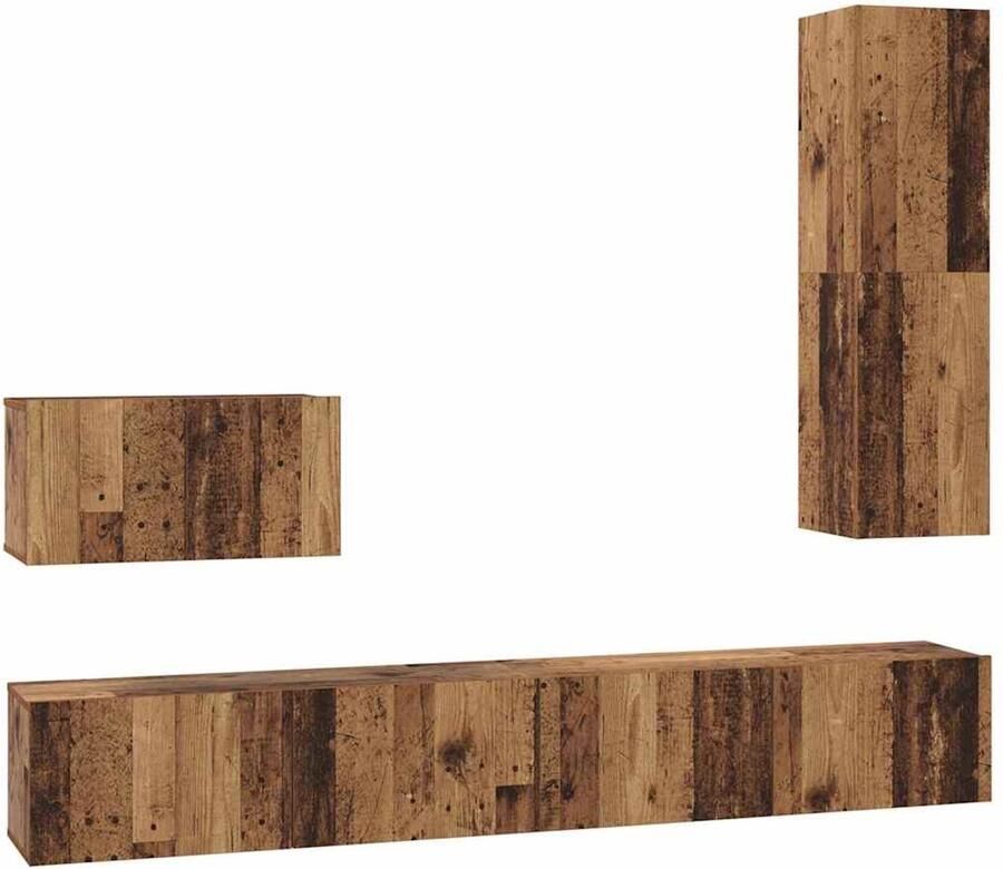 VidaXL Wand TV Kast met plank Wandgemonteerd Anders met opslag met de deur 4 pcs Oud hout Medium Bewerkt hout